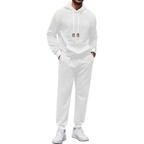 Men's 2 Piece Hoodie Sweatsuit Sets Jogging Suits Waffle Plaid Jacquard Outfits